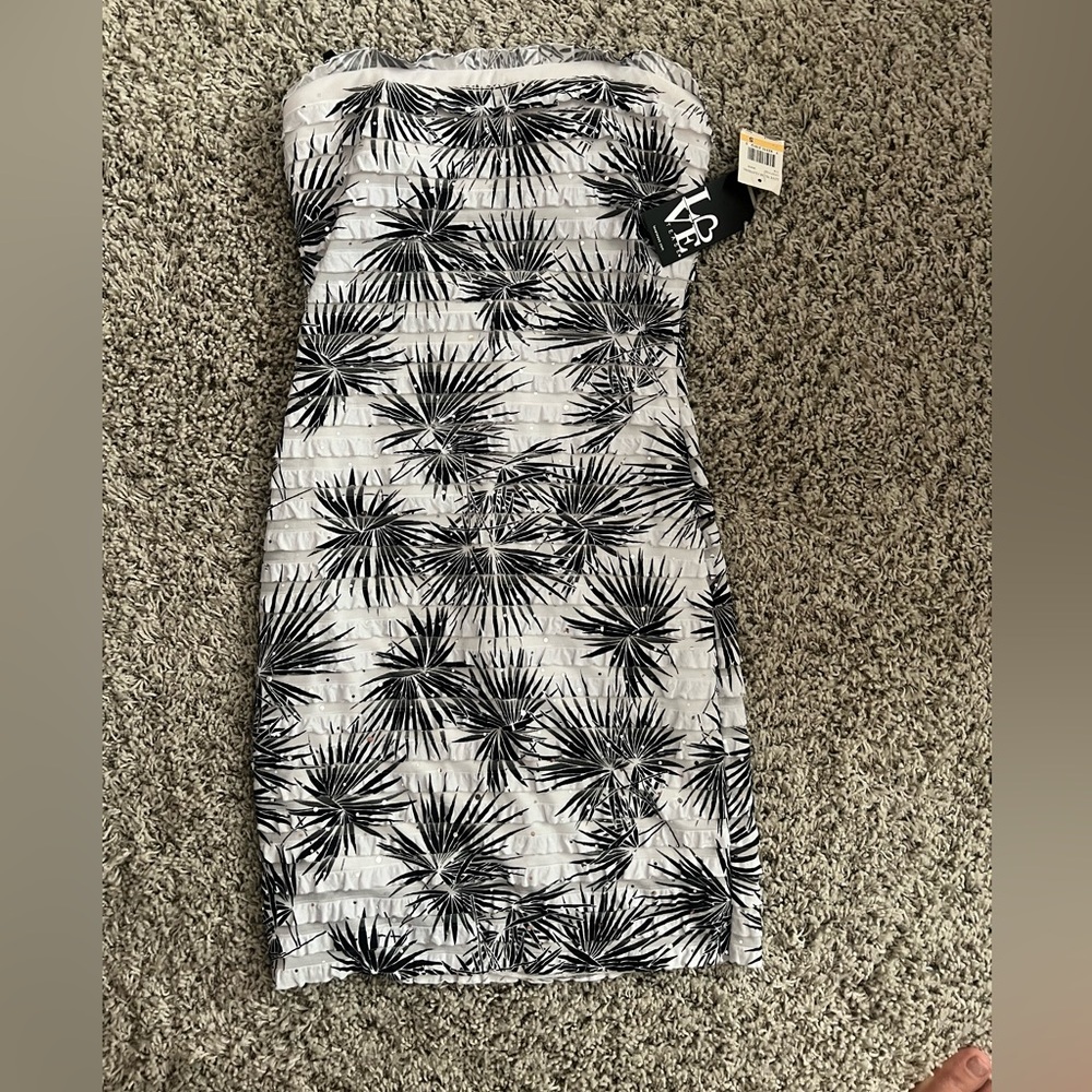 Love Tease Black and White Strapless Bodycon Dress